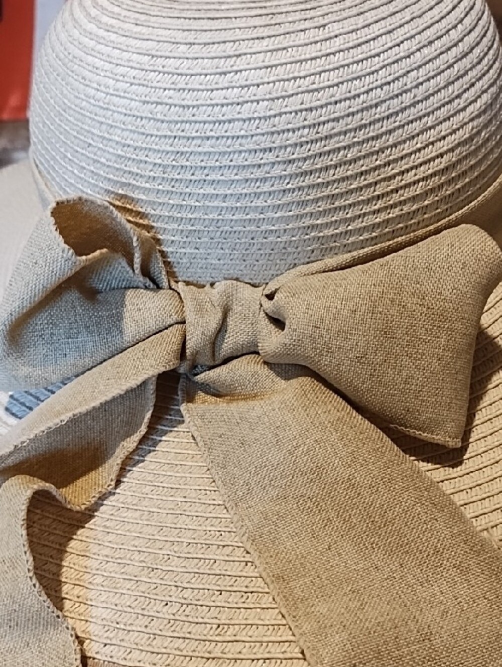 Wide Brim Straw Sun Hat with Decorative Bow - Natural Like New. OSFM. - Picture 8 of 13